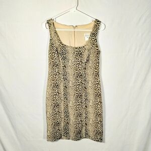 Vintage 90s Moda International Leopard Print Sheath Dress Size 6 Mobwife Y2K